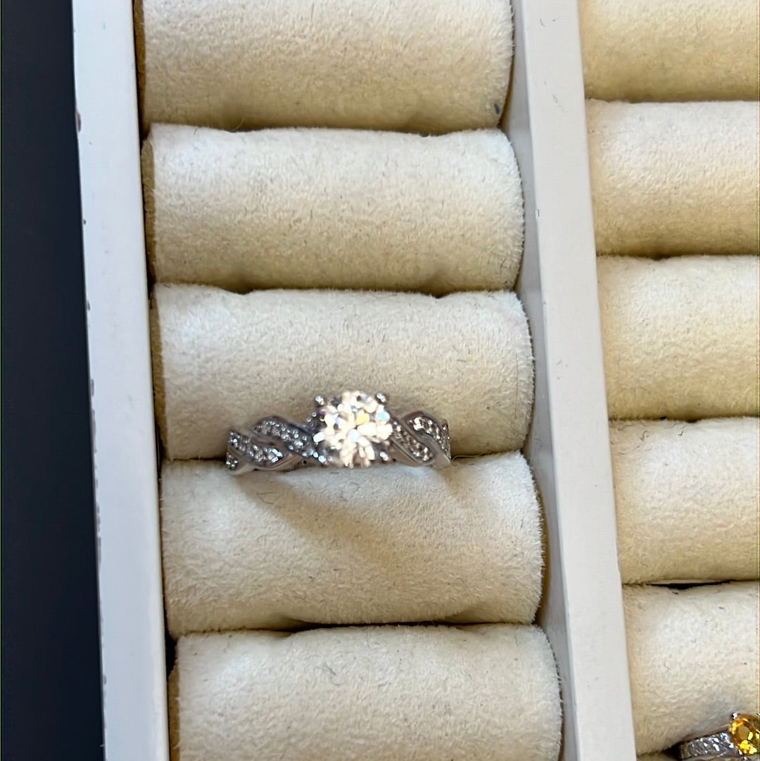 Sterling Silver Pave CZ Ring Cross Over Various Sizes