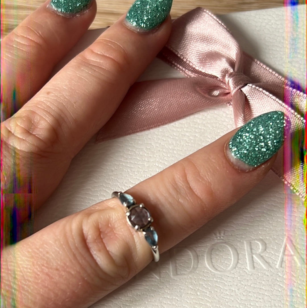 Genuine Pandora Blue Ice Glacial Frozen Stone Ring Size 52