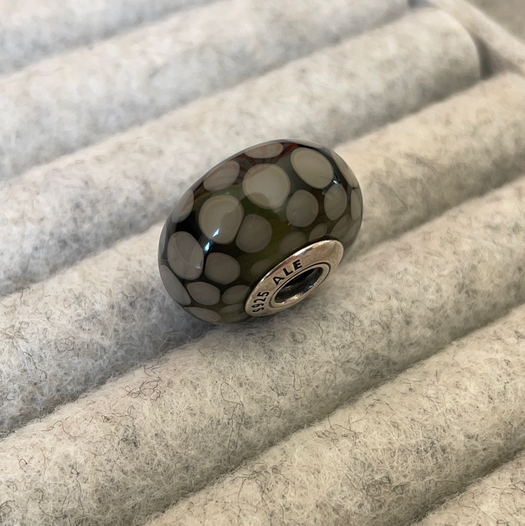 Genuine Pandora Giant XL Murano with Grey Spotted Dots. Large and Heavy and Retired RARE