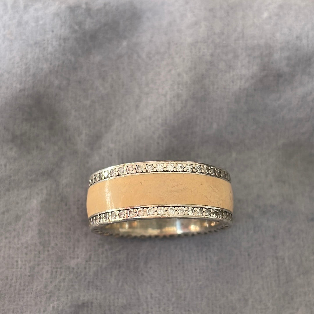 Genuine Pandora Huge Chunky Light Pink Enamel Ring Pave Triple Layer Ring in Size 56