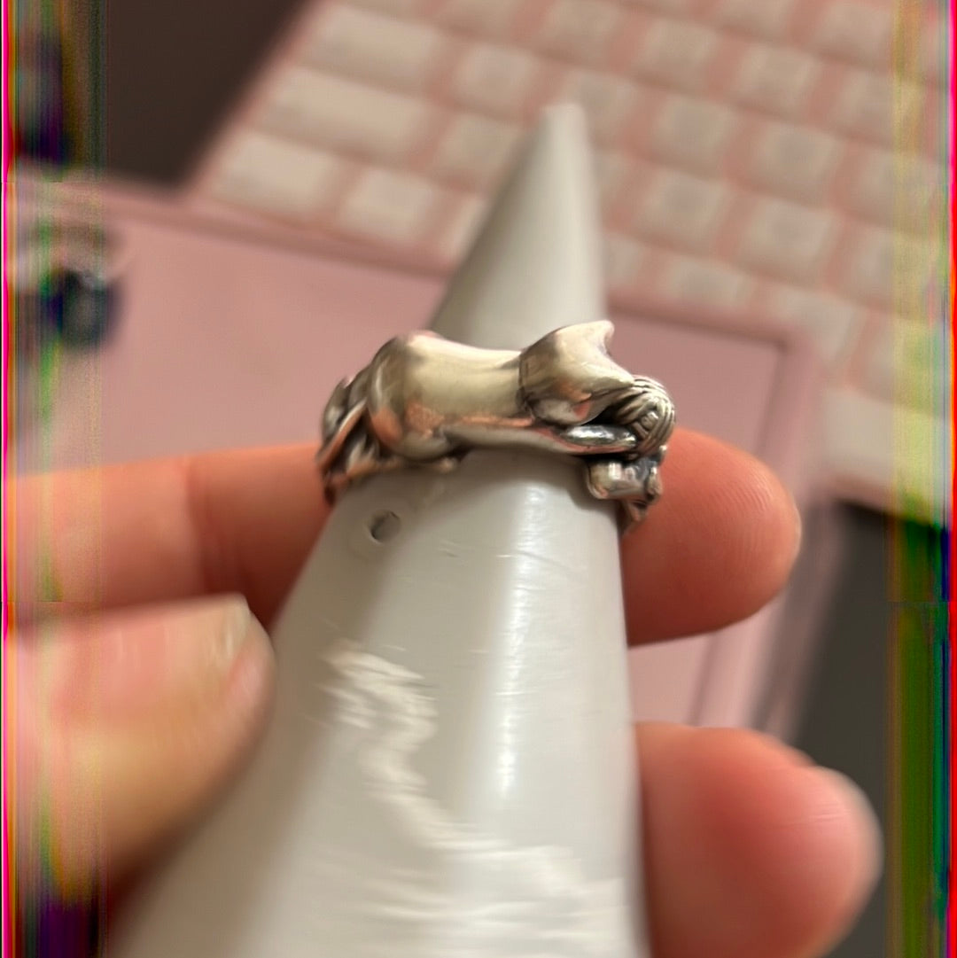 Genuine Keikobee Handmade Solid Silver Playful Cat Ring Size 58