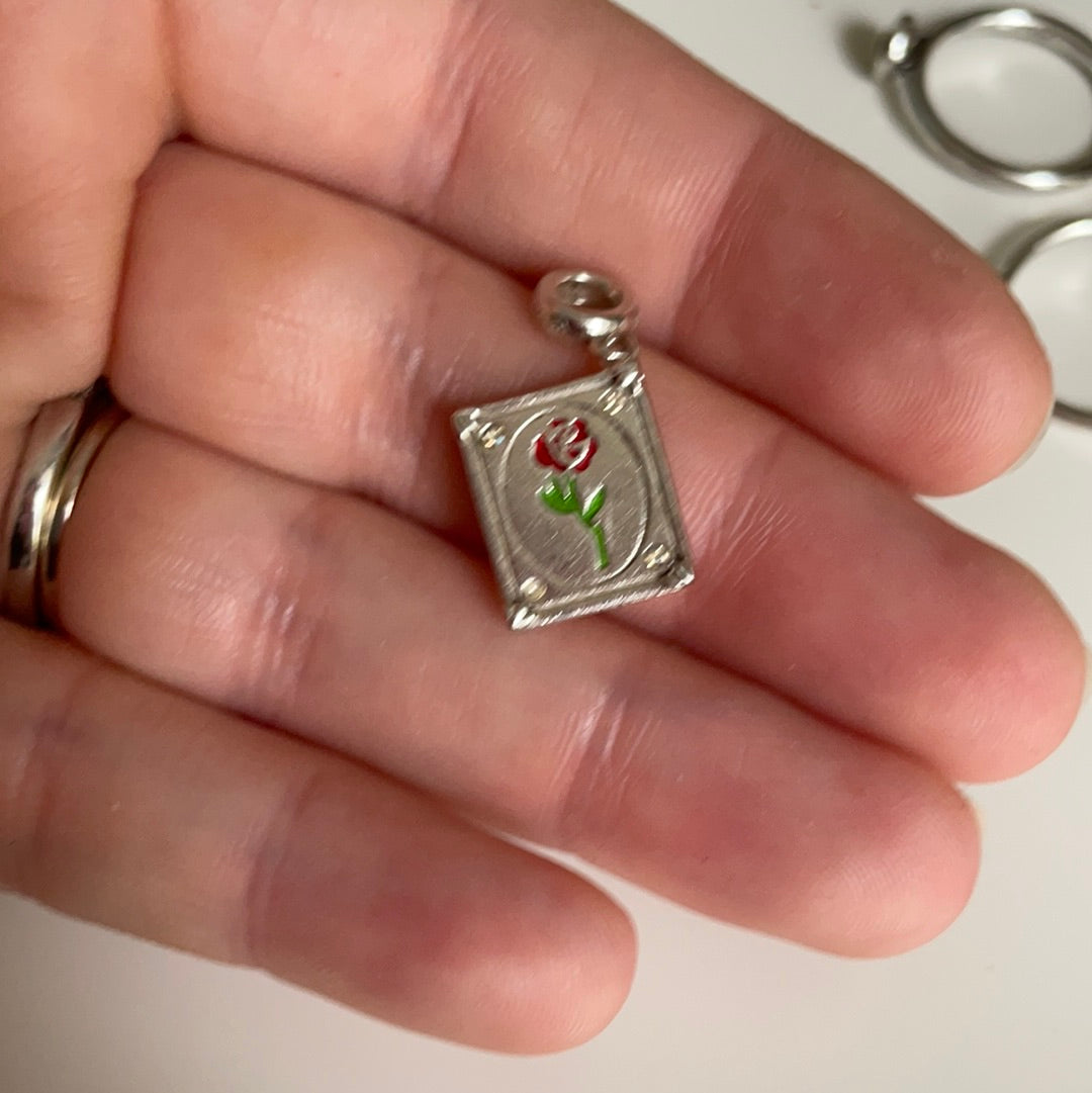 Genuine Chamilia Enamel Rose Beauty and the Beast Book Charm