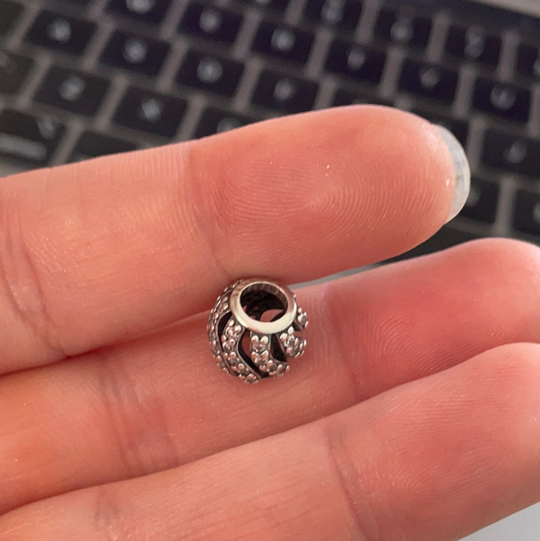 Genuine Pandora Swirl Pave Charm Openwork Ball Clear