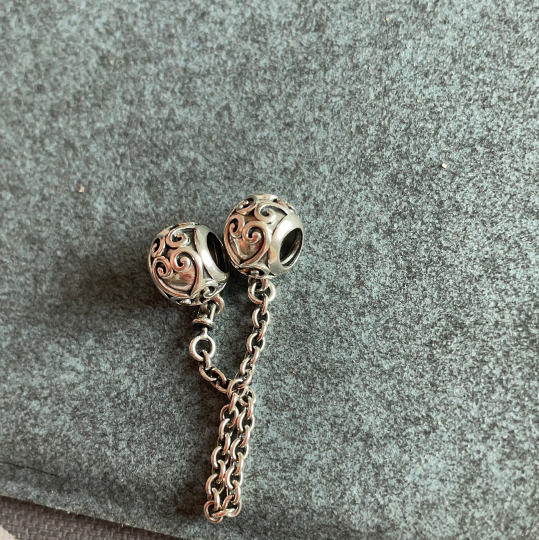 Genuine Pandora Enchanted Style Safety Chain Swirly Hearts