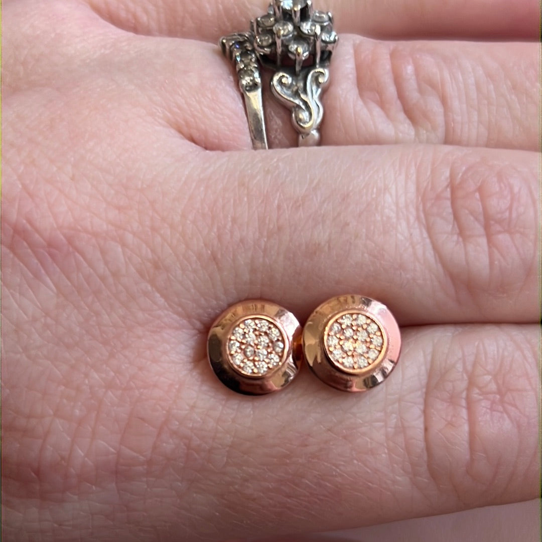 Sterling Silver Rose Gold Pave Circle Earrings