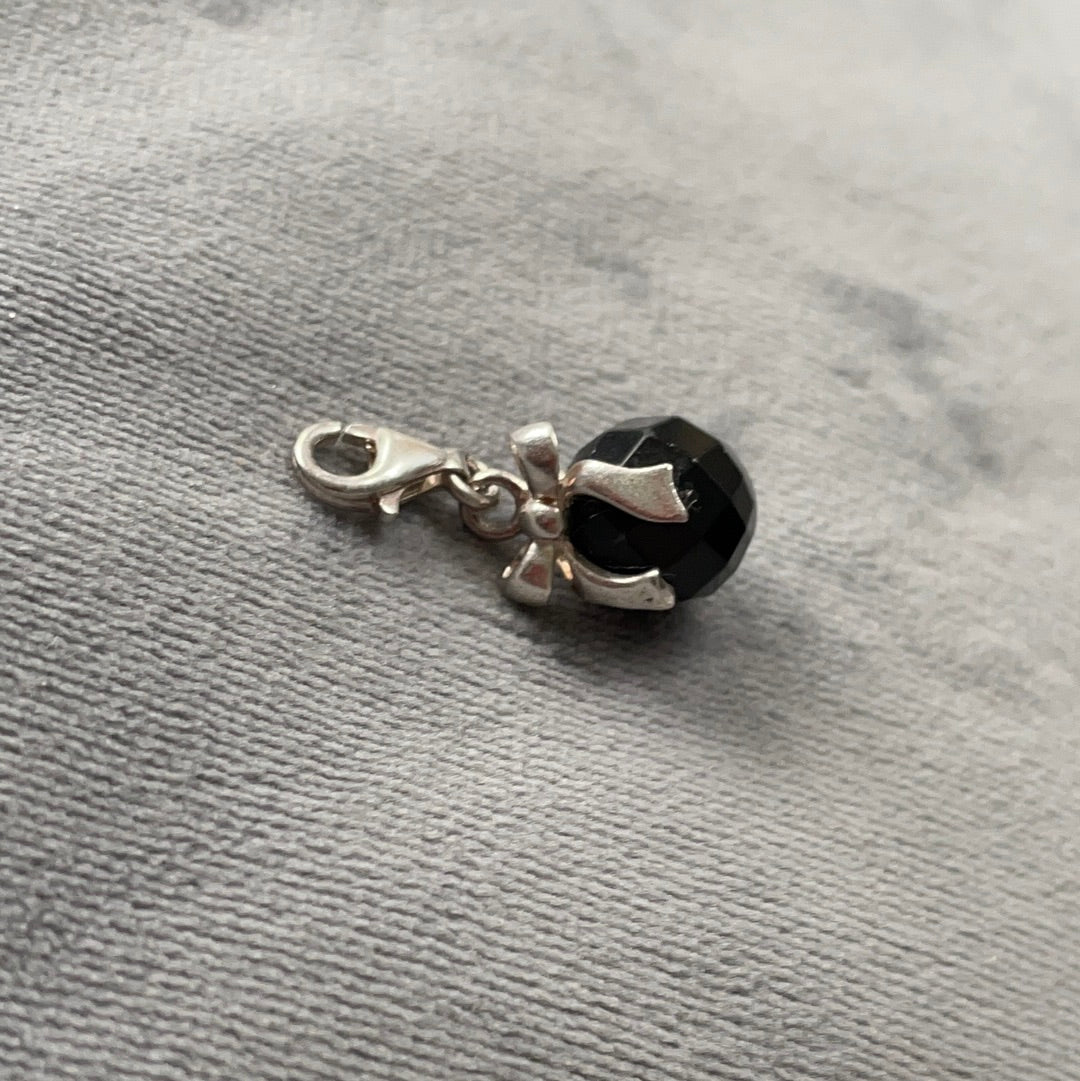 Genuine Thomas Sabo Sterling Silver Black Onyx Dangle Charm With Bow