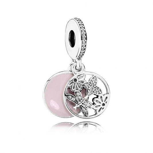 Genuine Pandora Dragonfly Pave Flower Cream Enamel Dangle Charm